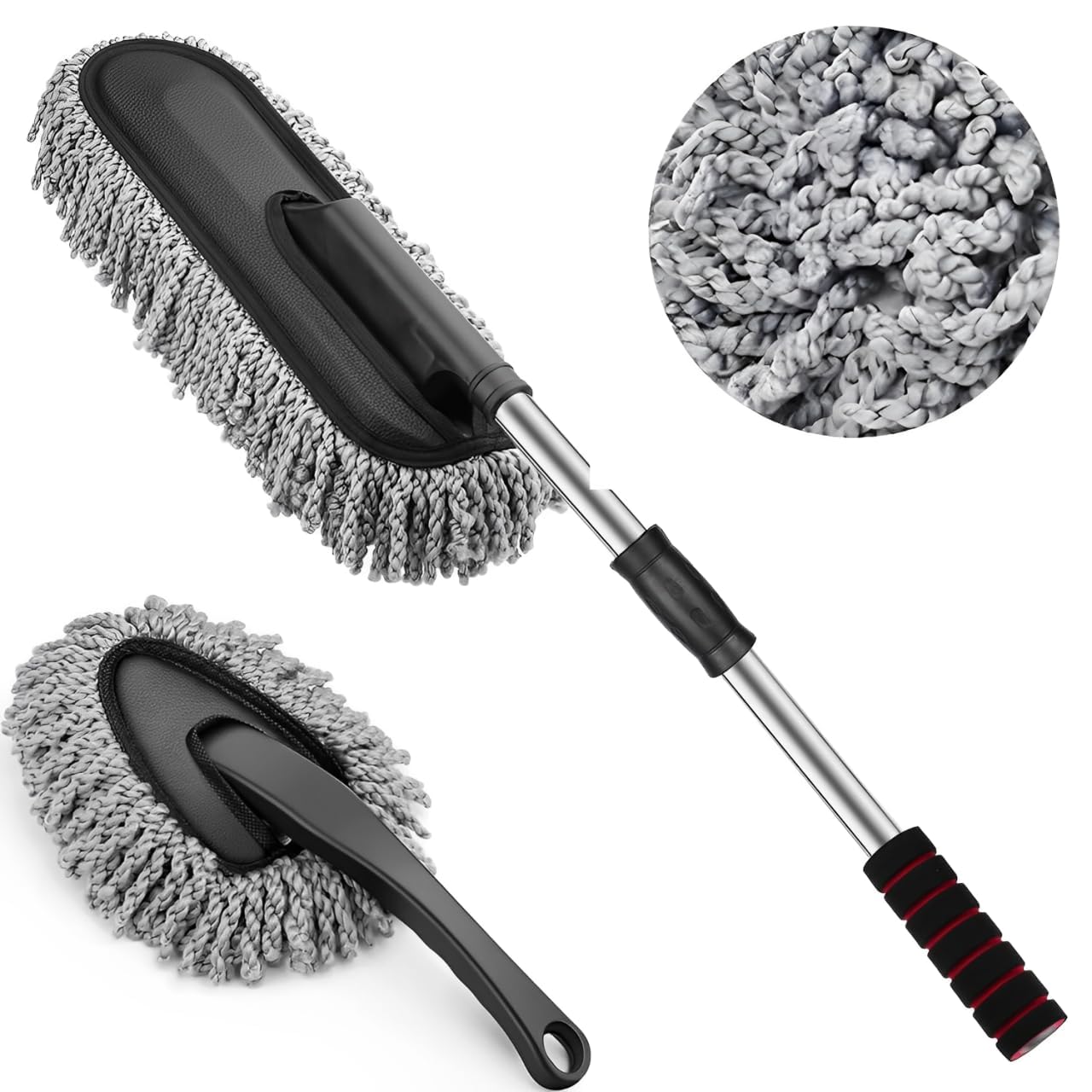 2Pcs Soft Microfiber Duster with Extendable Handle Exterior Scratch Free Car Cleaning Tool